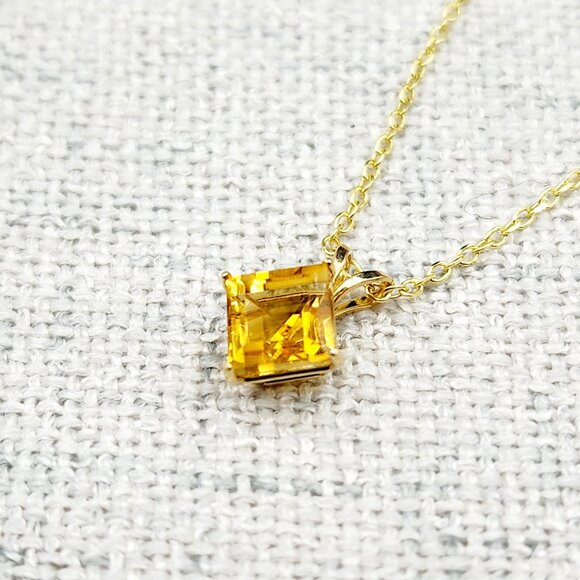Gold Citrine Pendant Necklace , 10K Yellow Gold Citrine 6x6mm Pendant - Picture 7 of 10